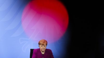 La chancelière Angela Merkel lors d'une conférence de presse à Berlin (Allemagne), le 3 mars 2021.&nbsp; (MARKUS SCHREIBER / POOL / AFP)