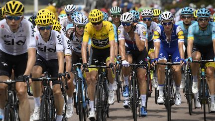 Le maillot jaune de Christopher Froome (Sky) sera-t-il en danger ce week-end ? (LIONEL BONAVENTURE / AFP)