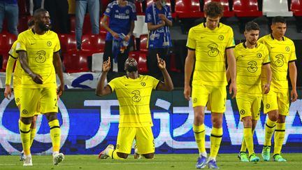 Romelu Lukaku célèbre&nbsp;son but en demi-finale du Mondial des clubs, le 9 février 2022. (GIUSEPPE CACACE / AFP)