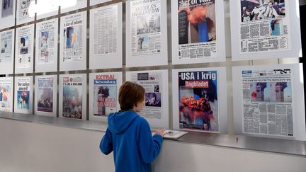 Les unes des journaux au lendemain du 11 septembre,&nbsp;Newseum, 19 décembre 2019 (OLIVIER DOULIERY / AFP)