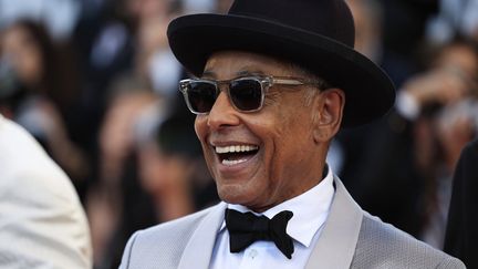 L'acteur américain Giancarlo Esposito, qui incarne le maire Franklyn Cicero dans "Megalopolis", était radieux, jeudi 16 mai, durant la montée des marches. Lui qui avait déjà tourné avec Coppola dans "Cotton Club" (1984) a confié être là "pour soutenir le maître Coppola" et s'est dit "ravi" d'être à Cannes, dont il a salué "la formidable énergie". (VALERY HACHE / AFP)