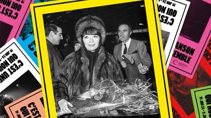 Juliette Greco à l'aéroport de Moscou, en 1967. Derrière elle (à droite), son mari l'acteur Michel Piccoli. (KEYSTONE-GAMMA-RAPHO VIA GETTY IMAGES)