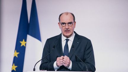 Le premier ministre Jean Castex lors d'une conférence de presse sur l'épidémie de Covid-19, le 22 avril 2021 à Paris (France). (CHRISTOPHE MICHEL / AFP)