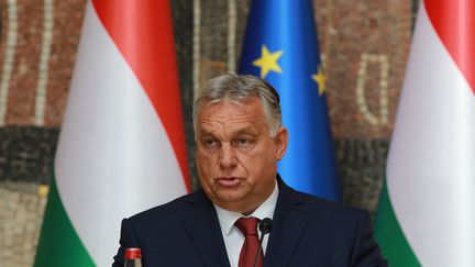 Le Premier ministre hongrois Viktor Orban, lors d'une conférence de presse, le 29 seprembre, à Belgrade (Serbie). (MILOS MISKOV / ANADOLU AGENCY / AFP)