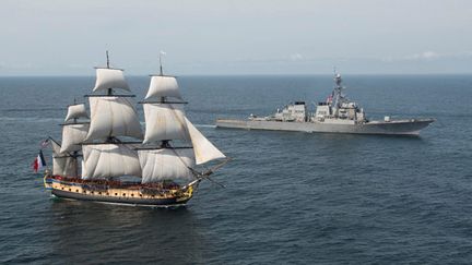 &nbsp; ("L'Hermione" est arrivé ce matin dans la baie de Yorktown © MaxPPP)