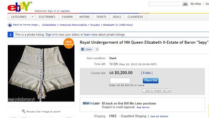 Capture d'&eacute;cran du site eBay, qui propose &agrave; la vente un sous-v&ecirc;tement ayant appartenu &agrave; Elizabeth II.&nbsp; (FTVI )