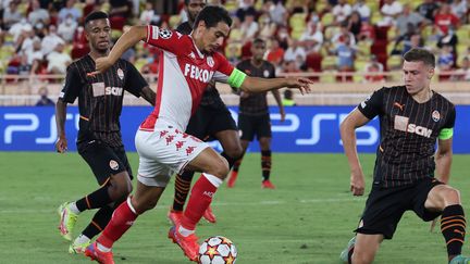 Wissam Ben Yedder lors du barrage aller face au Shakhtar Donetsk, le 17 août 2021. (VALERY HACHE / AFP)