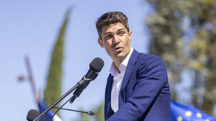 Le député LR Aurélien Pradié, candidat à la présidence du parti, lors du meeting de rentrée de la fédération des Bouches-du-Rhône, à La Ciotat le 17 septembre 2022 (FREDERIC SPEICH / MAXPPP)