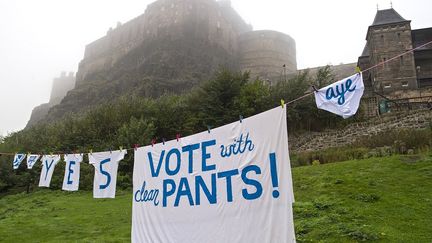 Jusqu'aux culottes qui votent oui, suspendues &agrave; un fil dans un champ d'Edimbourg. (LESLEY MARTIN / AFP)