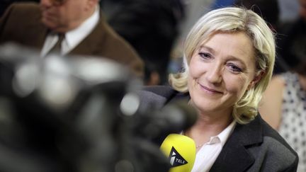 La pr&eacute;sidente du FN, Marine Le Pen, le 30 mars 2014 &agrave; Nanterre (Hauts-de-Seine), au QG du parti. (KENZO TRIBOUILLARD / AFP)