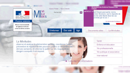 Page d'accueil du site de la Mission interministérielle de vigilance et de lutte contre les dérives sectaires (Miviludes). (CAPTURE D'ECRAN)