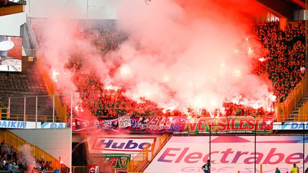 Les supporters du Slask Wroclaw lors du match d'Europa League face à Bruges en 2013 (BRUNO FAHY / BELGA MAG)