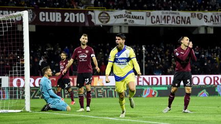 Alvaro Morata célèbre son but face à la Salernitana, permettant à la Juventus de l'emporter 2-0, mardi 30 novembre 2021.&nbsp; (GIUSEPPE MAFFIA / NURPHOTO / AFP)