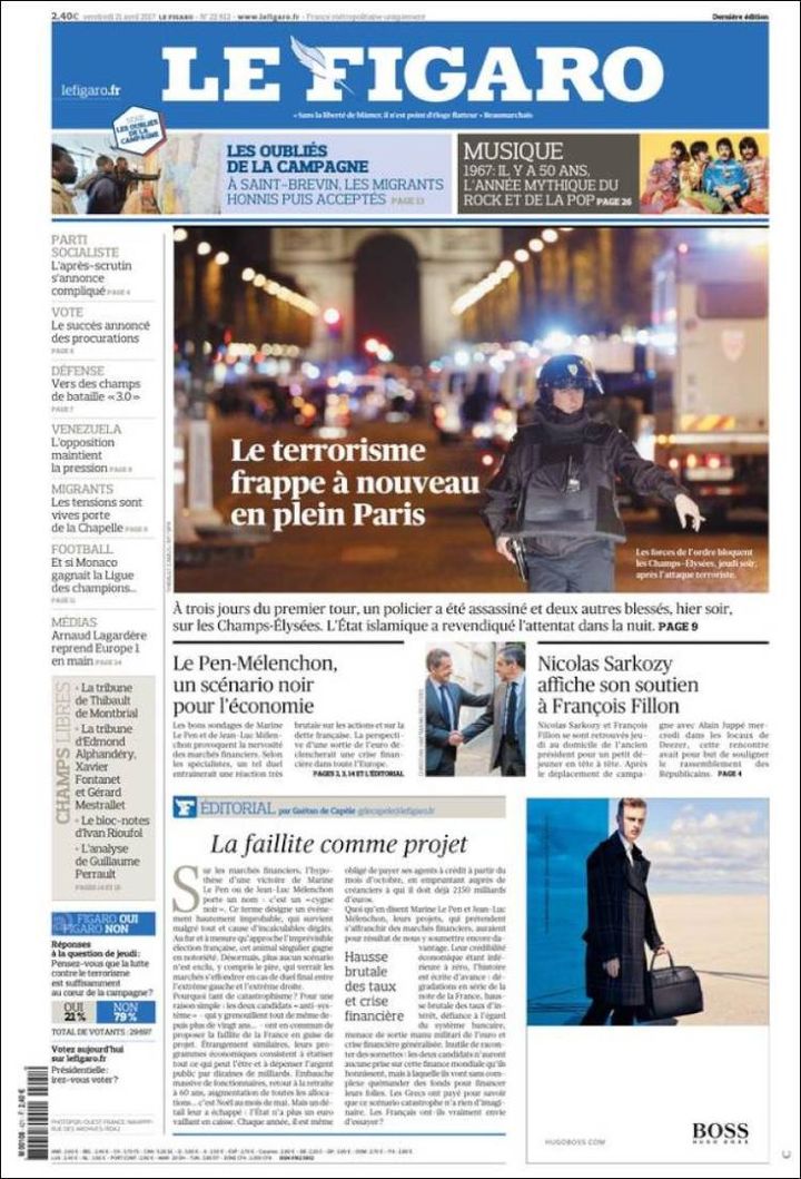 La une du Figaro, le 21 avril 2017. (FRANCEINFO)