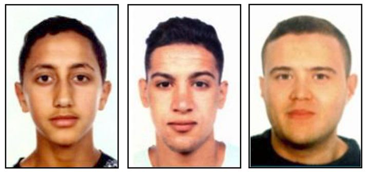 Moussa Oukabir, Saïd Aallaa et Mohamed Hychami ont été abattus par la police à Cambrils (Espagne), dans la nuit du 17 au 18 août 2017. (MOSSOS D'ESQUADRA / AFP)