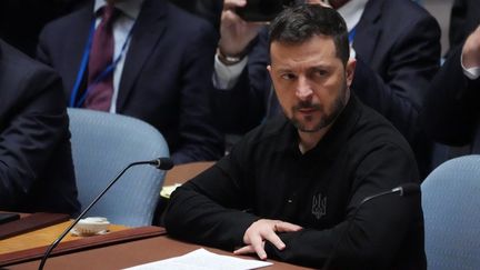 Le président ukrainien Volodymyr Zelensky lors d'une réunion du Conseil de sécurité des Nations unies à New York, le 24 septembre 2024. (BRYAN R. SMITH / AFP)