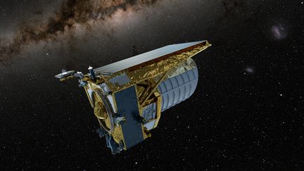 Vue d'artiste montrant le téléscope spatial européen Euclid dans l'espace. (ESA, CC BY-SA 3.0 IGO)