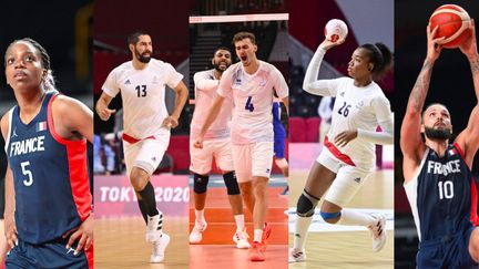 En basket, handball et volley, les équipes de France disputent les quarts de finale. (CROSNIER Julien, MONTIGNY Philippe, CURUTCHET Vincent / KMSP via AFP)