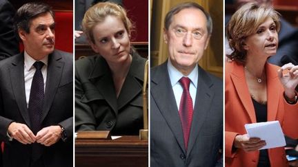 Fran&ccedil;ois Fillon, Nathalie Kosciusko-Morizet, Claude Gu&eacute;ant et Val&eacute;rie P&eacute;cresse seront tous les quatre candidats en juin. (AFP PHOTO / MONTAGE FTVI)