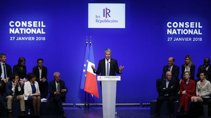 Le président des Républicains, Laurent Wauquiez, lors du conseil national du parti, le 27 janvier 2018 à Paris.&nbsp; (GEOFFROY VAN DER HASSELT / AFP)