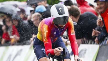 Lotte Kopecky lors du contre-la-montre des championnats de Belgique, à Herzele, le 22 juin 2023. (DIRK WAEM / AFP)