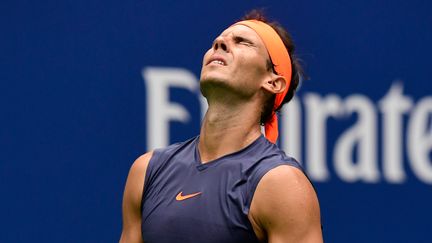 Rafael Nadal grimace lors de sa demi-finale de l'US Open contre Juan Martin Del Potro, le 7 septembre 2018 à New York (Etats-Unis). (SARAH STIER / GETTY IMAGES NORTH AMERICA)