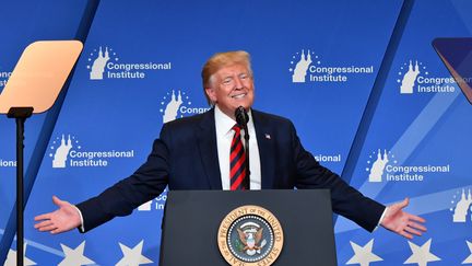 Donald Trump lors d'un discours devant les Républicains, à Baltimore, le 12 septembre 2019.&nbsp; (NICHOLAS KAMM / AFP)