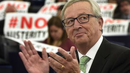 Le pr&eacute;sident de la Commission europ&eacute;enne Jean-Claude Juncker, au Parlement de Strasbourg, le 22 octobre 2014.&nbsp; (CHRISTIAN LUTZ / AP / SIPA )