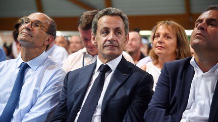 Nicolas Sarkozy (au centre) lors du campus des jeunes Républicains, au Touquet (Pas-de-Calais), le 27 août 2016. (MAXPPP)