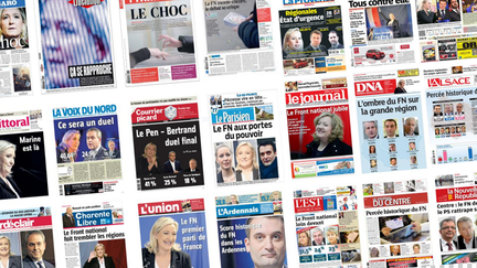 Les unes de la presse nationale et régionale, le 7 décembre 2015, au lendemain du premier tour des élections régionales.&nbsp; (FRANCETV INFO)