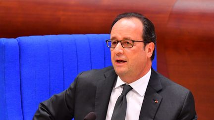 François Hollande prononce&nbsp;un discours au Conseil de l'Europe, à Strasbourg (Bas-Rhin), le 11 octobre 2016. (MUSTAFA YALCIN / ANADOLU AGENCY / AFP)