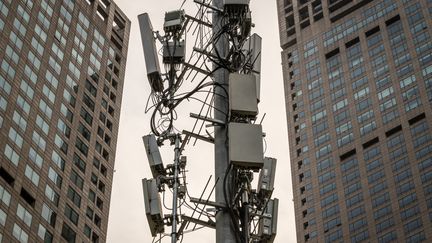 Une antenne 5G installée à Pekin (Chine). Photo d'illustration. (NICOLAS ASFOURI / AFP)