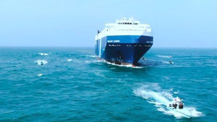 A screenshot of a video released by the Houthi rebels, showing the attack on the cargo ship "Galaxy Leader" in the Red Sea, November 20, 2023. (HOUTHIS MEDIA CENTER / ANADOLU / AFP)