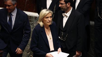 La patronne des députés du Rassemblement national à l'Assemblée nationale, Marine Le Pen, le 30 janvier 2024. (EMMANUEL DUNAND / AFP)