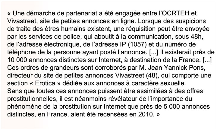 Extrait du rapport parlementaire de Guy Geoffroy en 2011 sur la prostitution.&nbsp; (DR)