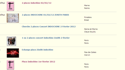 Liste des annonce pour des billets de concert pour le groupe Indochine, annonces du site internet Le Bon Coin
 (DR)