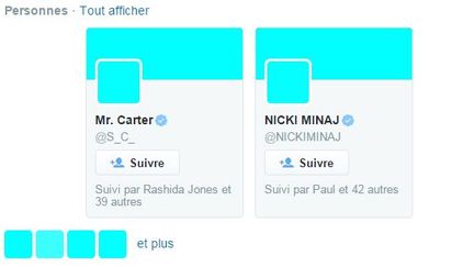 Les comptes Twitter des stars Jay-Z et Nicki Minaj sont pass&eacute;s au bleu turquoise de Tidal, le site de streaming port&eacute; par le rappeur, lundi 30 mars 2015.&nbsp; (TWITTER.COM )