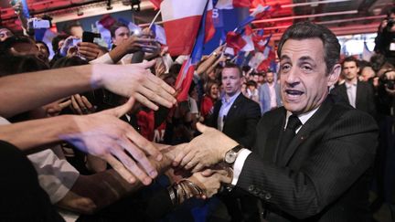 Nicolas Sarkozy tient un meeting de campagne &agrave; Paris, le 31 mars 2012. (EULER / SIPA)