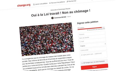 La contre-pétition en faveur du projet de loi El Khomry, lancée vendredi 26 février 2016 par le conseiller régional LR de Midi-Pyrénées-Languedoc-Roussillon Dominique Reynié. (CHANGE.ORG)