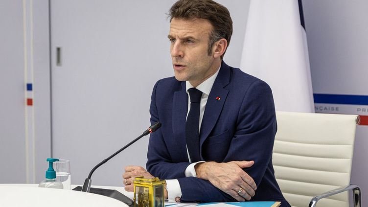 The President of the Republic Emmanuel Macron at the Elysee Palace, in Paris, on February 24, 2023. (CHRISTOPHE PETIT TESSON / AFP)