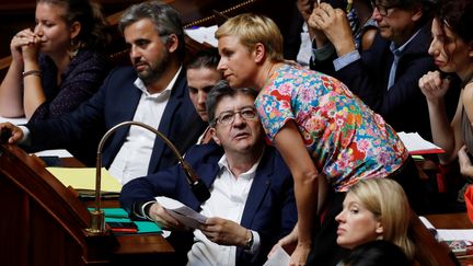 Les députés de laFrance insoumise, Alexis Corbière, Jean-Luc Mélenchon et Clémentine Autain, à l'Assemblée nationale, le 19 juillet 2017. (FRANCOIS GUILLOT / AFP)