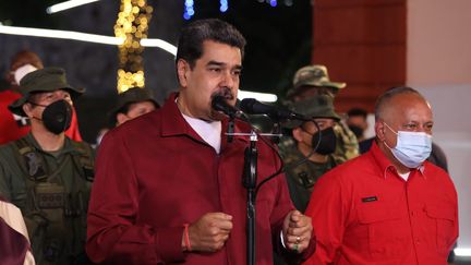 Le président vénézuélien Nicolas Maduro lors de son discours après les scrutins, à Caracas le 21 novembre 2021 (MIRAFLORES PRESS HANDOUT / MAXPPP)