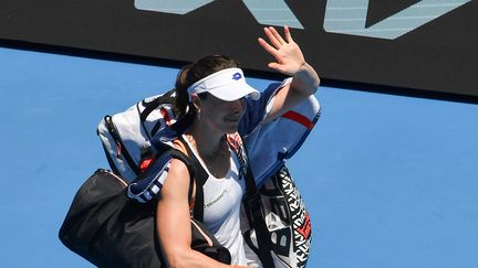 Alize Cornet&nbsp;après sa défaite face à Danielle Collins en quart de finale de l'Open d'Australie, le 26 janvier 2022, à Melbourne. (PAUL CROCK / AFP)