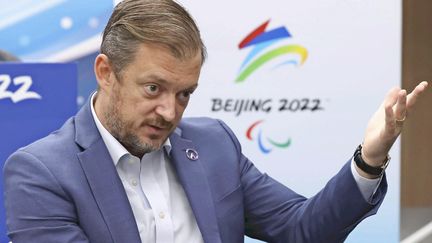 Le président du Comité international paralympique, Andrew Parsons, lors d'un entretien pendant les Jeux de Pékin le 13 mars 2022. (TSUYOSHI MATSUMOTO / YOMIURI)