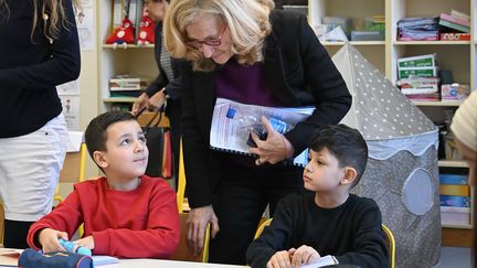 La ministre de l'Education nationale, Nicole Belloubet, le 23 février 2024, à Mulhouse (Haut-Rhin). (PATRICK HERTZOG / AFP)