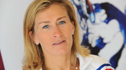 Frédérique Jossinet (ici lors d'une conférence de presse avant les Jeux Olympiques 2012) travaille désormais pour la Fédération française de football, loin des tatamis. (REAU ALEXIS/SIPA)