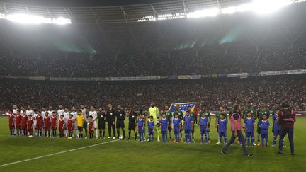 Les équipes d'Irak et d'Arabie saoudite se sont affrontées sur le stade de Basra (Irak). Victoire des irakiens 4 à 1, le 28 février 2018. (HAIDAR MOHAMMED ALI / AFP)