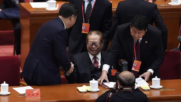 L'ancien président chinois, Jiang Zemin, lors du Congrès du Parti communiste à Pékin (Chine), le 18 octobre 2017. (WANG ZHAO / AFP)