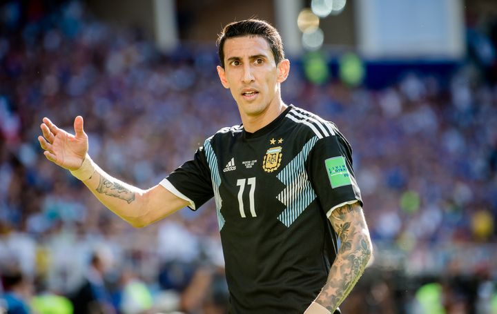 L'Argentin Angel Di Maria lors du match face à l'Islande, le 16 juin 2018, à Moscou (Russie). (THOMAS EISENHUTH / AFP)