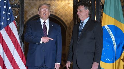 Donald Trump et Jair Bolsonaro, le 7 mars 2020 à Palm Beach (Etats-Unis). (JIM WATSON / AFP)